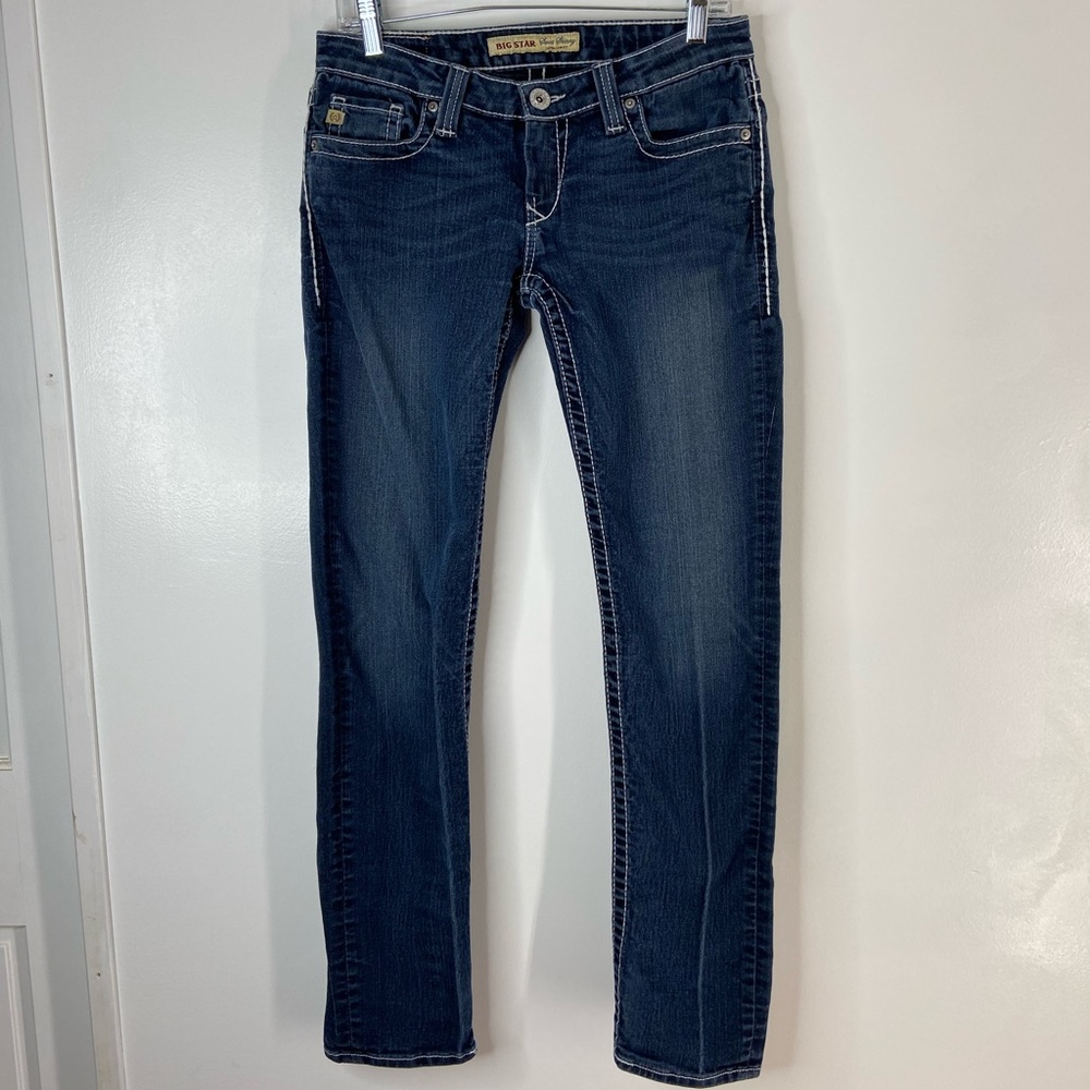 Big Star Sweet Skinny Jeans Womens Size 28 Dark Wash Low Rise Embroidered Pocket